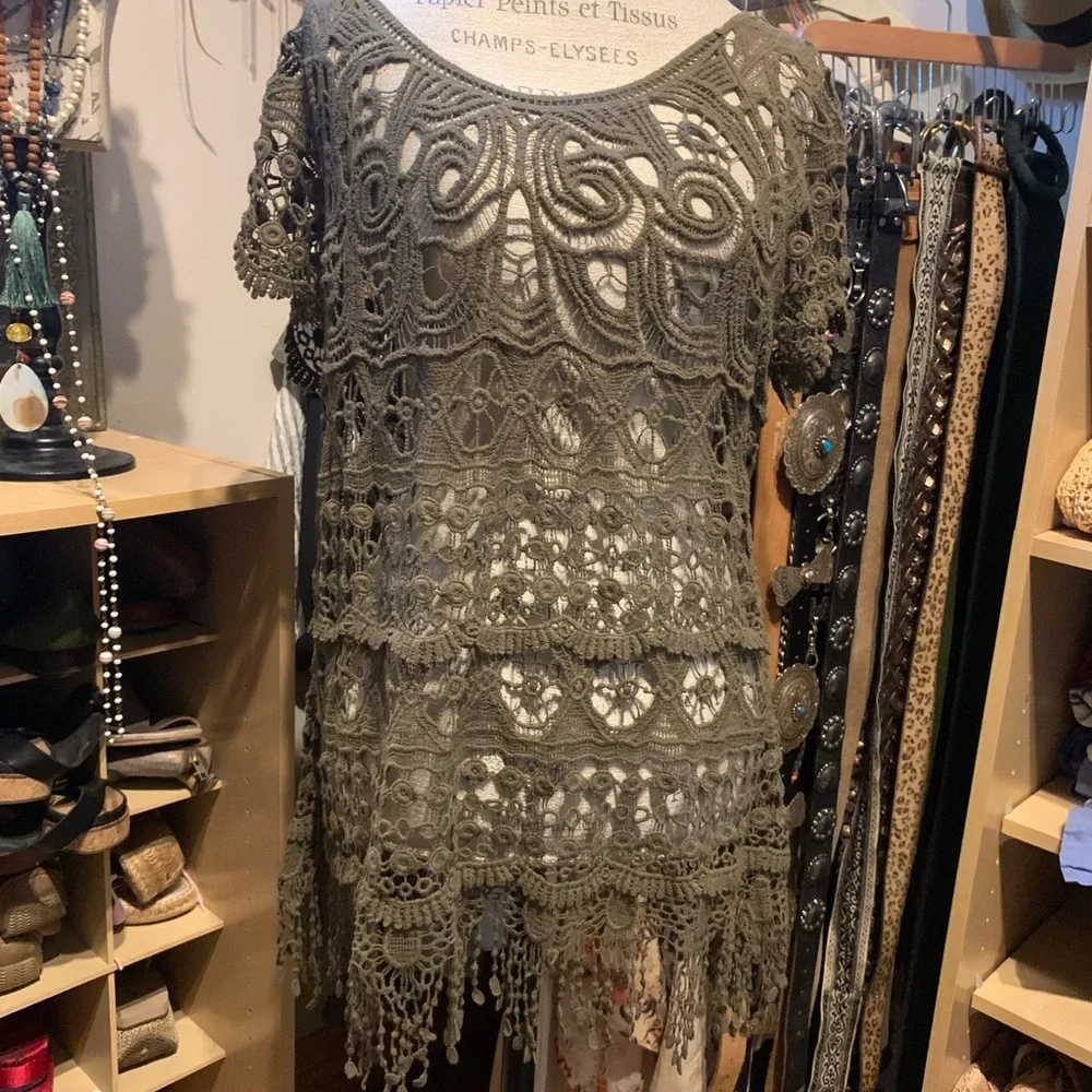 Olive Green Lace Tunic #48 - Picture 1 of 5